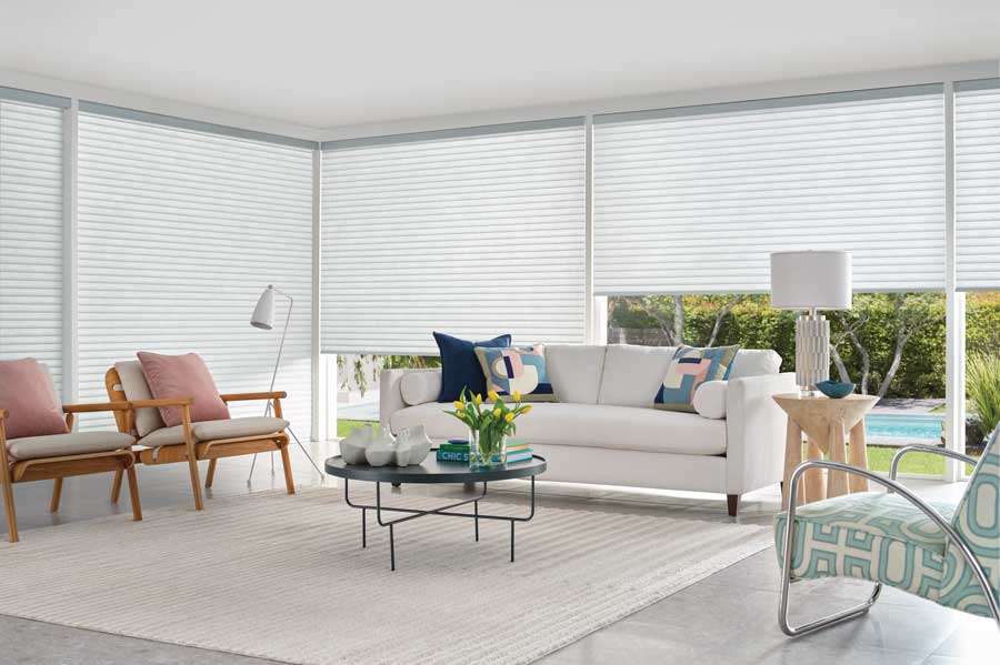 modern living room design with hunter douglas sonnette shades