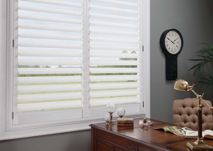 custom white shutters in home office in London, ON