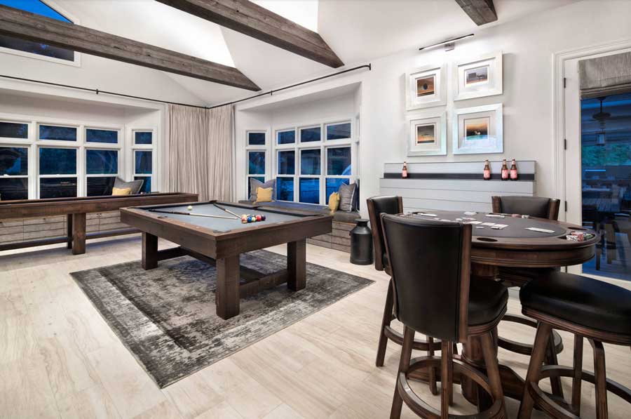 game room design with pool table