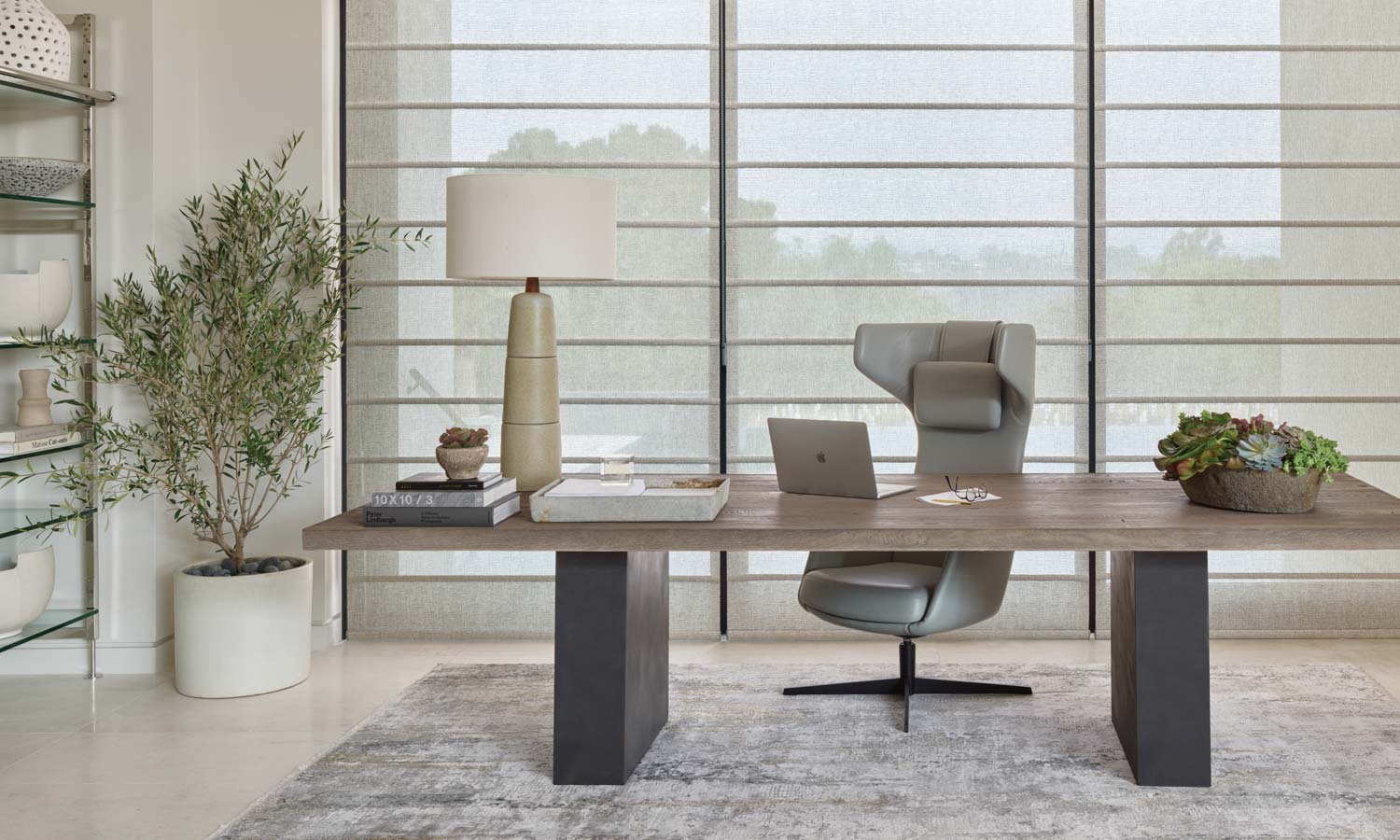 light filtering roller shades in home office for glare control