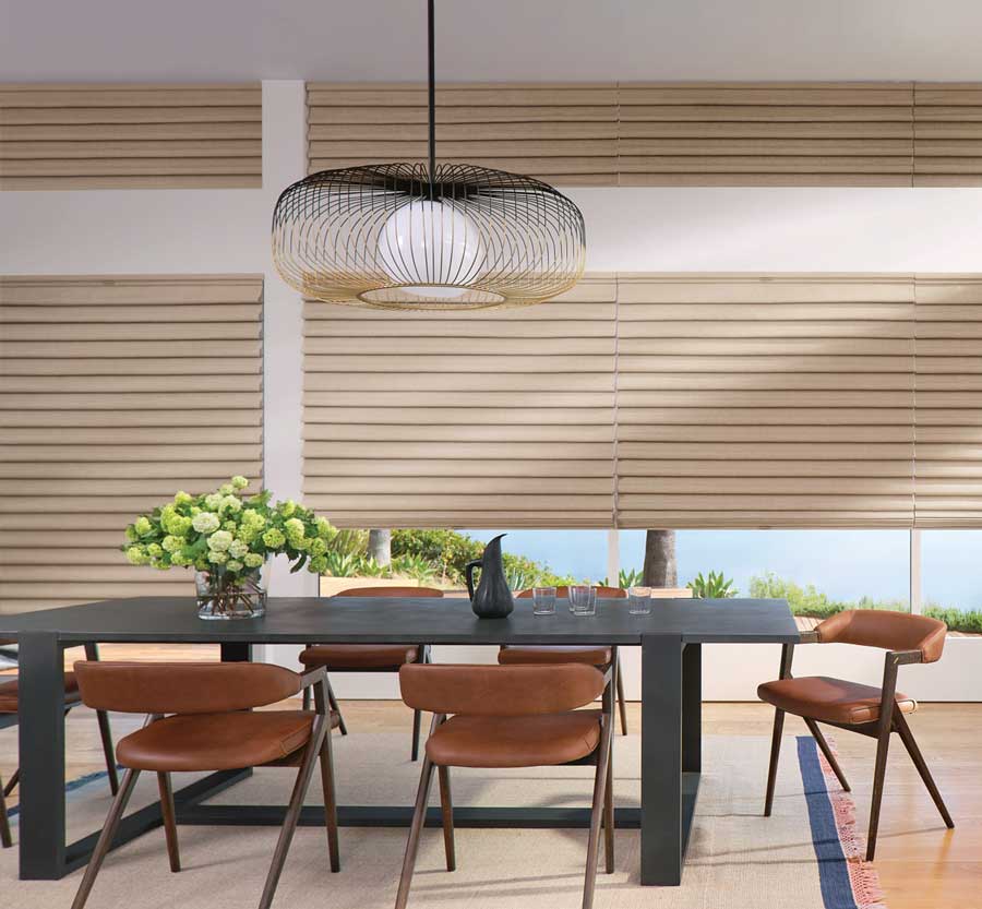 tan roman shades on dining room windows custom shades of london