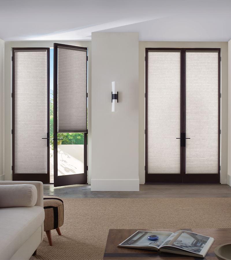 white shades Sliding Glass Door Covering Ideas in living room