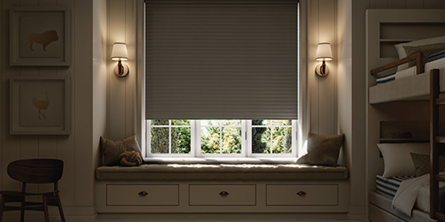 blackout shades provide complete privacy in guest bedroom
